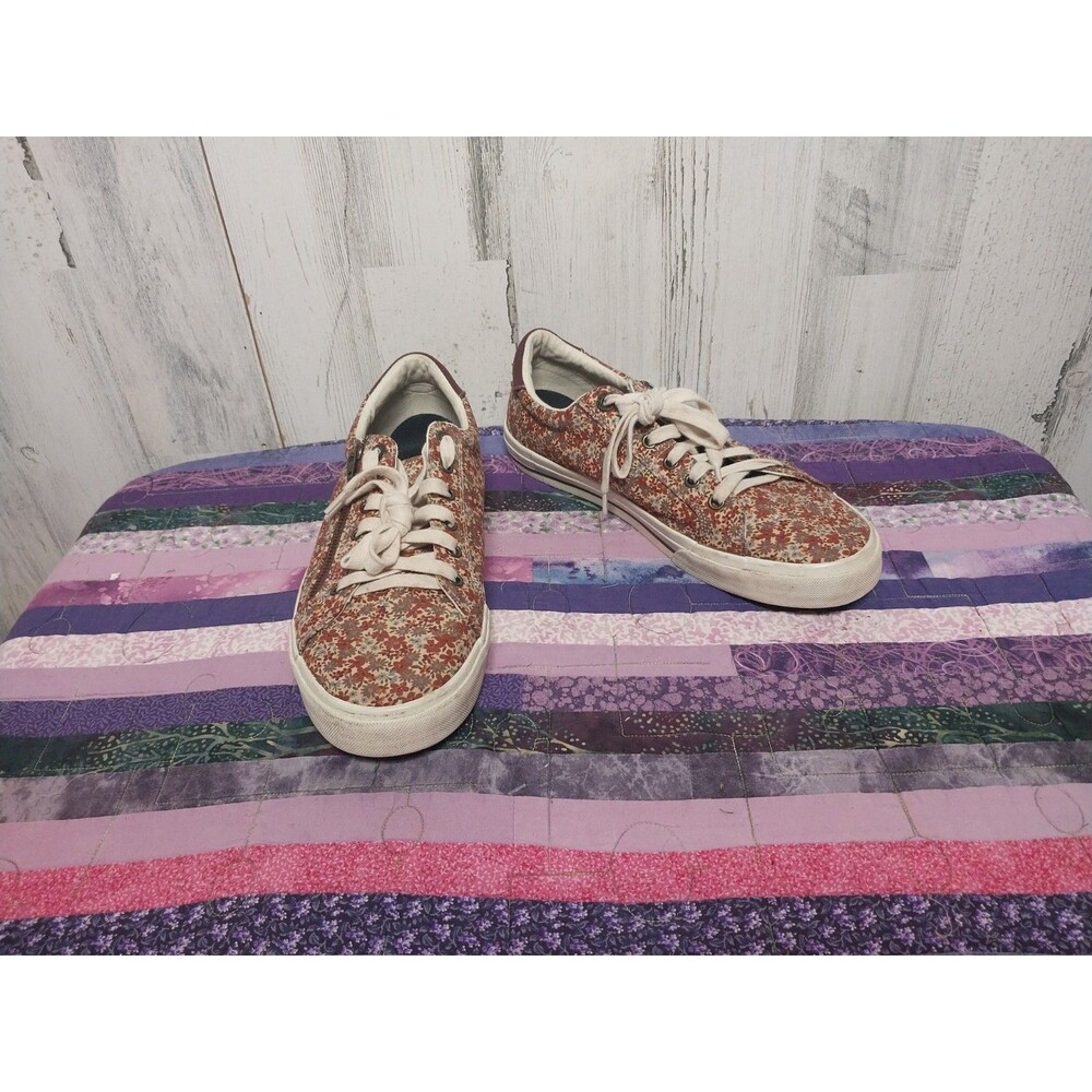 Taos Z-Soul Shoes Women's 11 Red Canvas Comfort Floral Lace Up Zip Low Sneakers